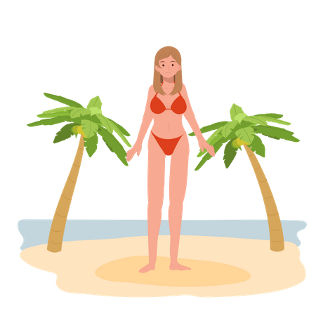 Girl in bikini on the beach  イラスト