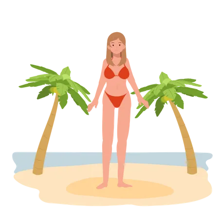 Girl in bikini on the beach  Illustration