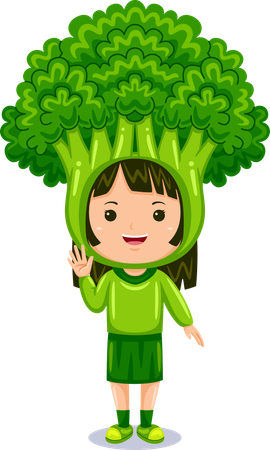 Girl in broccoli costume  Illustration