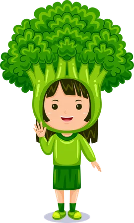 Girl in broccoli costume  Illustration