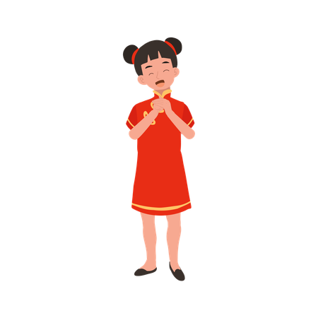 Girl in chinese traditional dress giving salute  Illustration