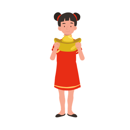 Girl in chinese traditional dress holding sweet basket  イラスト