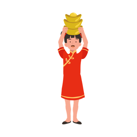 Girl in chinese traditional dress holding sweet basket  イラスト