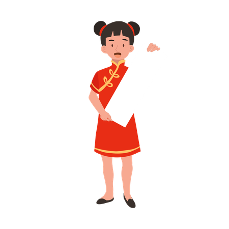 Girl in chinese traditional dress holding white paper  Illustration