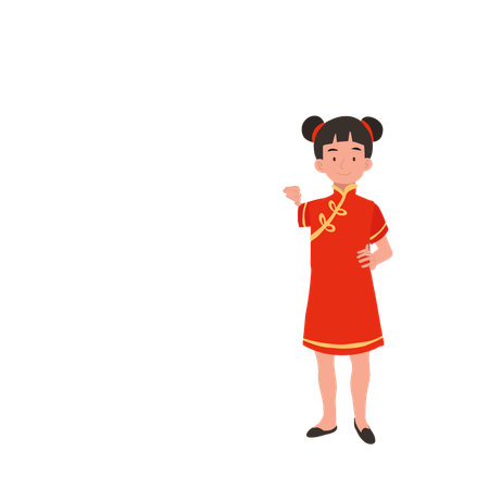 Girl in chinese traditional dress holding white paper  Illustration