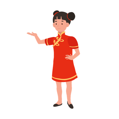 Girl in chinese traditional dress is dancing  Illustration