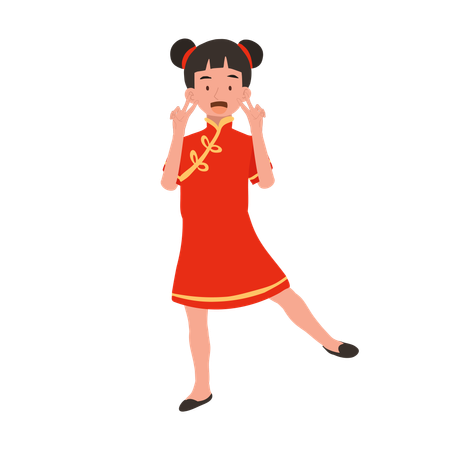 Girl in chinese traditional dress is dancing  イラスト