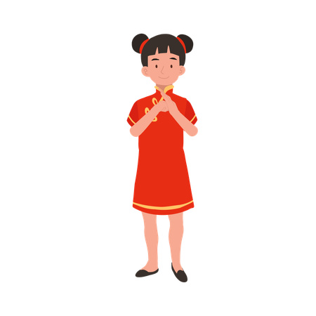 Girl in chinese traditional dress is giving salute  Illustration