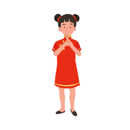 Girl In Chinese Traditional Dress Is Giving Salute Illustration