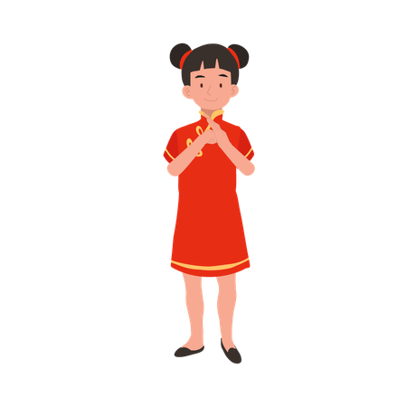 Girl in chinese traditional dress is giving salute  イラスト