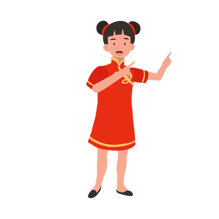 Girl in chinese traditional dress showing direction  Illustration