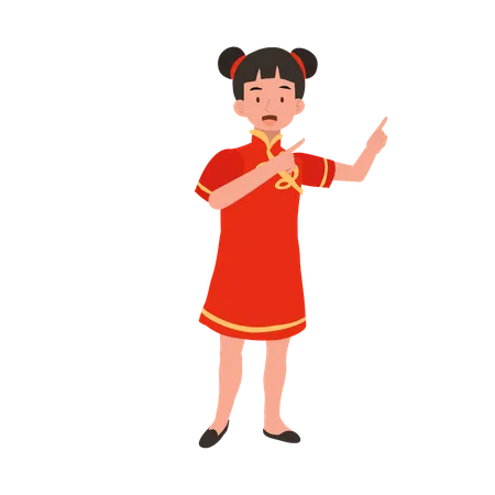 Girl In Chinese Traditional Dress Showing Direction Illustration