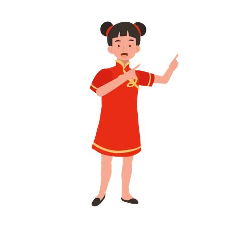 Girl in chinese traditional dress showing direction  Illustration