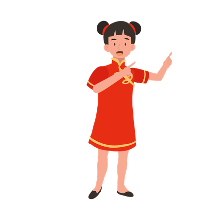 Girl in chinese traditional dress showing direction  イラスト