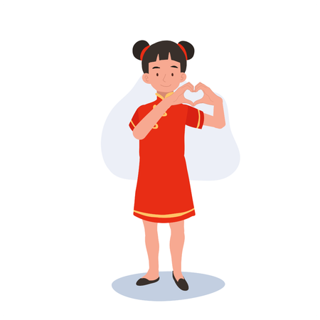 Girl in chinese traditional dress showing love  Illustration