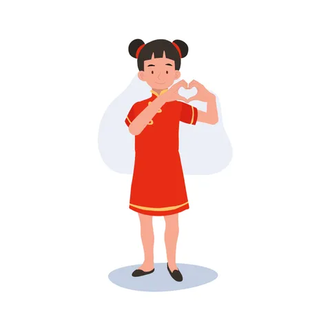Girl In Chinese Traditional Dress Showing Love Illustration