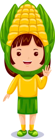 Girl Kids Corn Character Costume Illustration