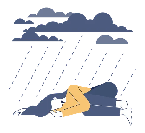 Depression Concept Mental Disorder Feeling Of Despair And Helplessness Cloud And Rain As Negative Emotions And Suffer Flat Vector Illustration Illustration