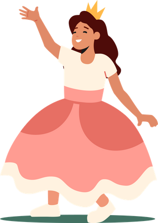Girl in Funny Theatrical Costume of Princess  Illustration