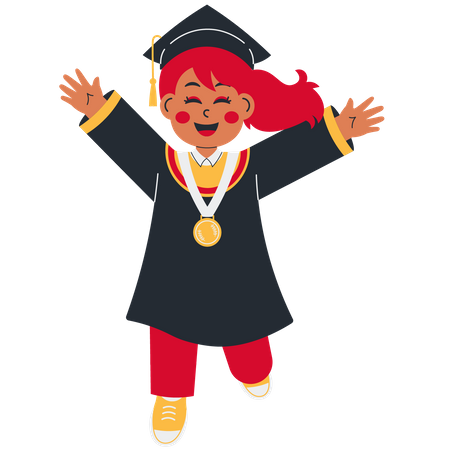 Girl In Graduation Gown Jumping  Illustration