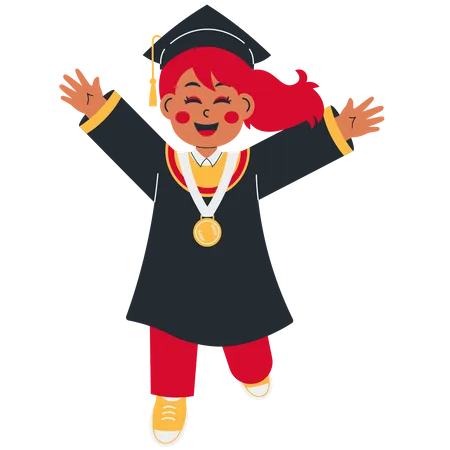 Girl In Graduation Gown Jumping  Illustration