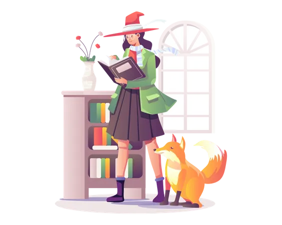 Girl in Halloween witch clothes Illustration