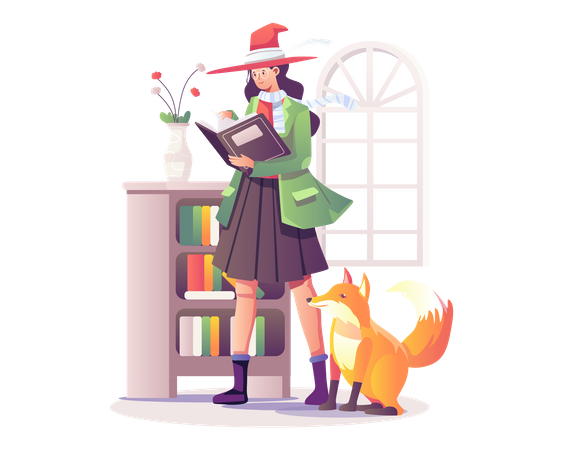 Girl in Halloween witch clothes  Illustration