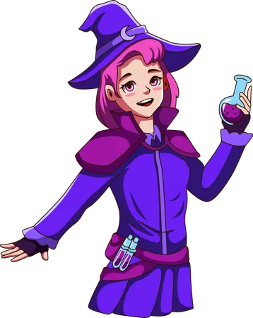 Girl in Halloween Witch Dress Up  Illustration