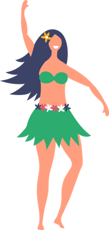 Girl in hawaiian hula cloth  イラスト