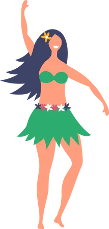 Girl in hawaiian hula cloth  イラスト