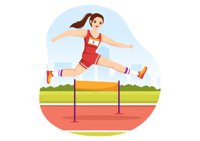 Girl in Hurdle race Illustration