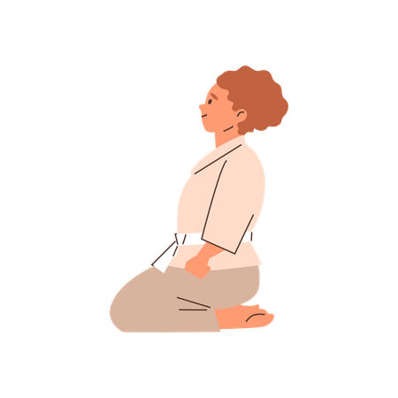 Girl in  kimono sits on her knees  Illustration