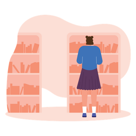 Girl in library Illustration