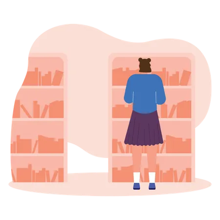 Girl in library Illustration