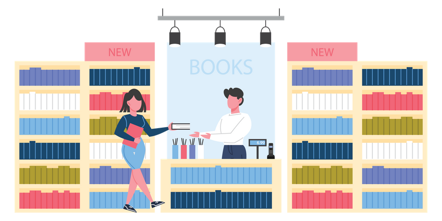 Girl in library  Illustration