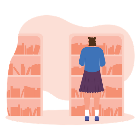 Girl in library  Illustration