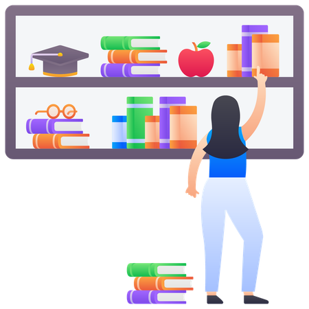 Girl In Library  Illustration