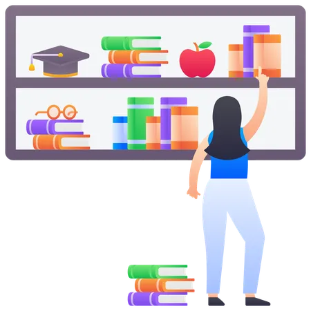 Girl In Library  Illustration