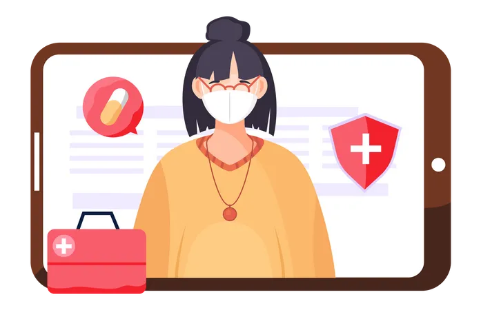 Girl in mask Quarantine  Illustration