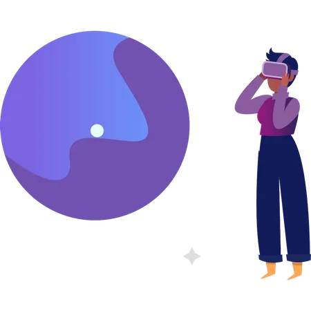 The Girl Is In The Metaverse Wearing VR Illustration
