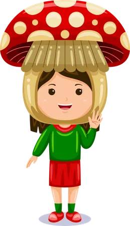 Girl Kids Mushroom Character Costume Illustration