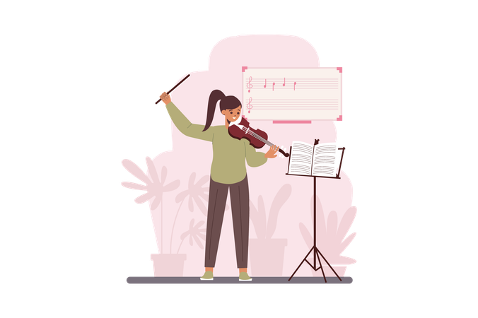 Girl in Music lesson  Illustration