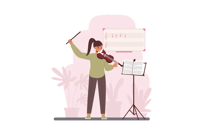 Girl in Music lesson  Illustration