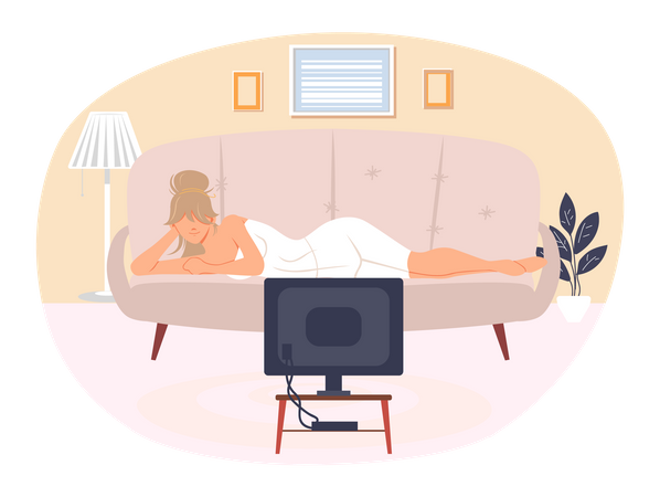 Girl in nightwear watching TV  Illustration