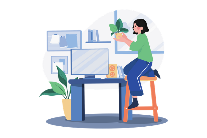 Girl in office  Illustration