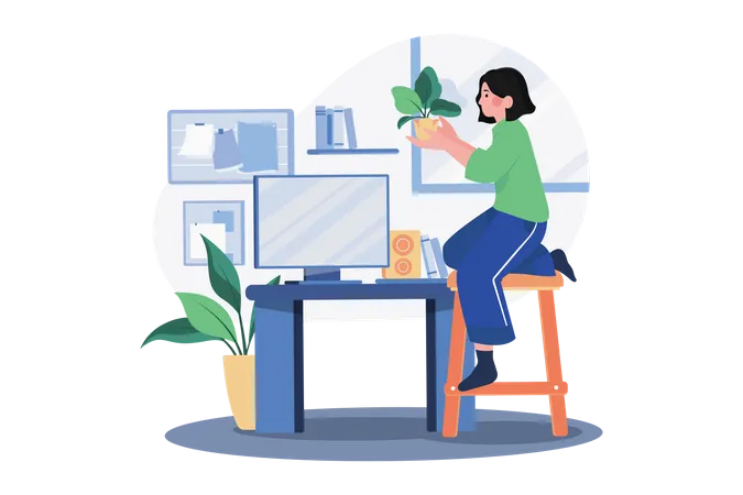 Girl in office  Illustration