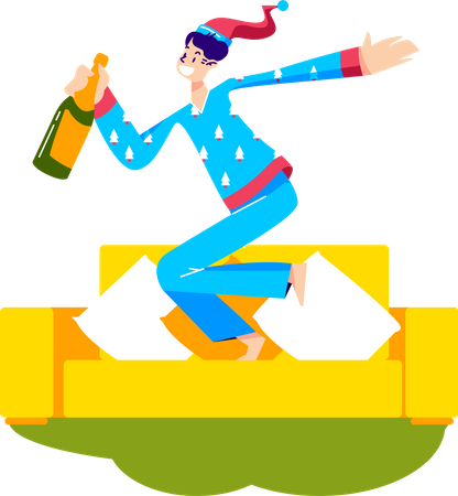 Girl in pajama drinking champagne from bottle  Illustration