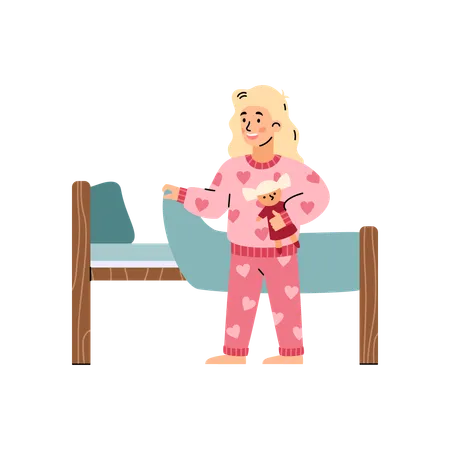 Girl in pink pajama going to sleep  Illustration