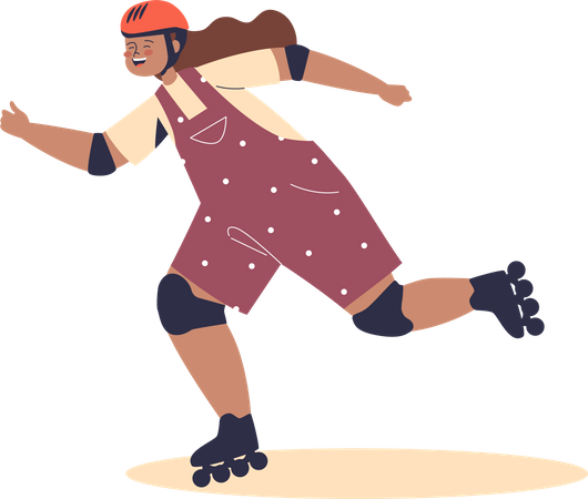 Girl in protective helmet rolling on roller skates Illustration