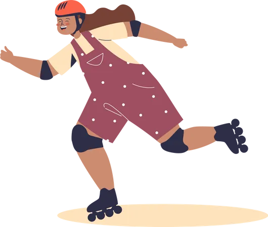 Girl In Protective Helmet Rolling On Roller Skates Kid Skating On Roller Blades Young Child Training Exercising And Doing Sport Hobby Activity Cartoon Flat Vector Illustration 일러스트레이션